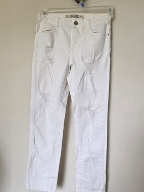 White Distressed Slim Fit Womens Jeans